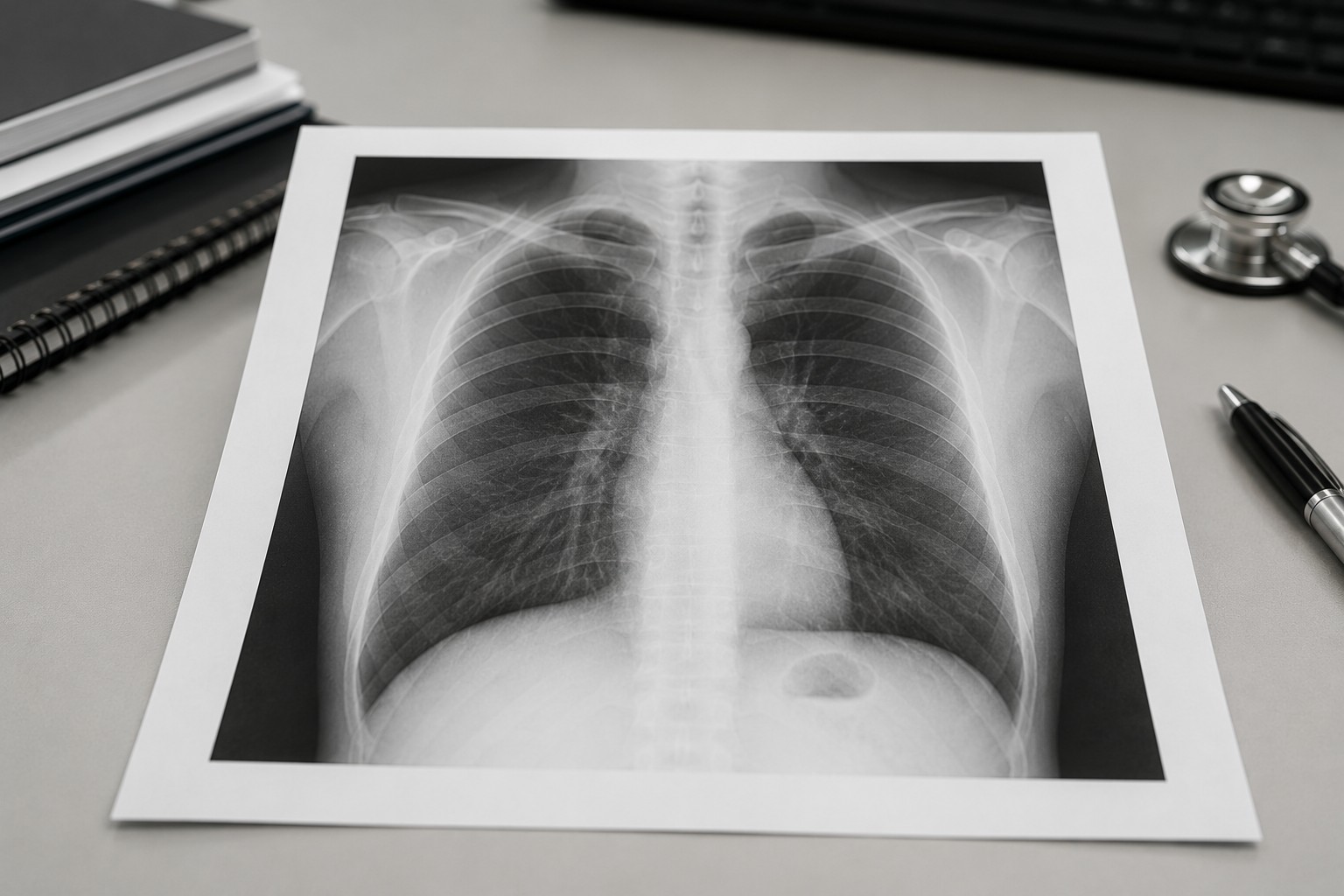 Radiografía impresa sobre papel en escala de grises